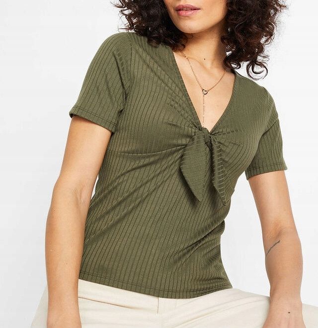 B.P.C t-shirt damski prążkowany khaki ^36/38