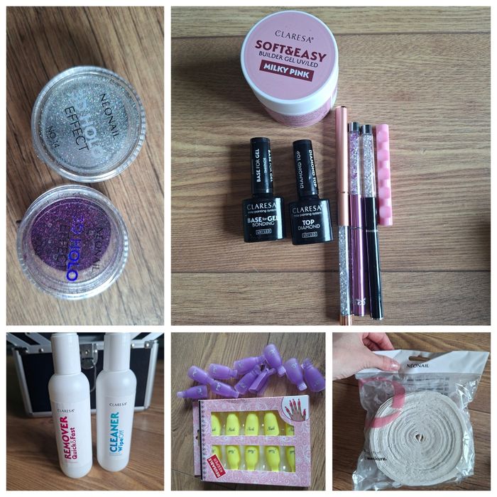 Akcesoria do paznokci –żel, top i baza, klipsy, remover, cleaner, pyłki, pędzelki i waciki