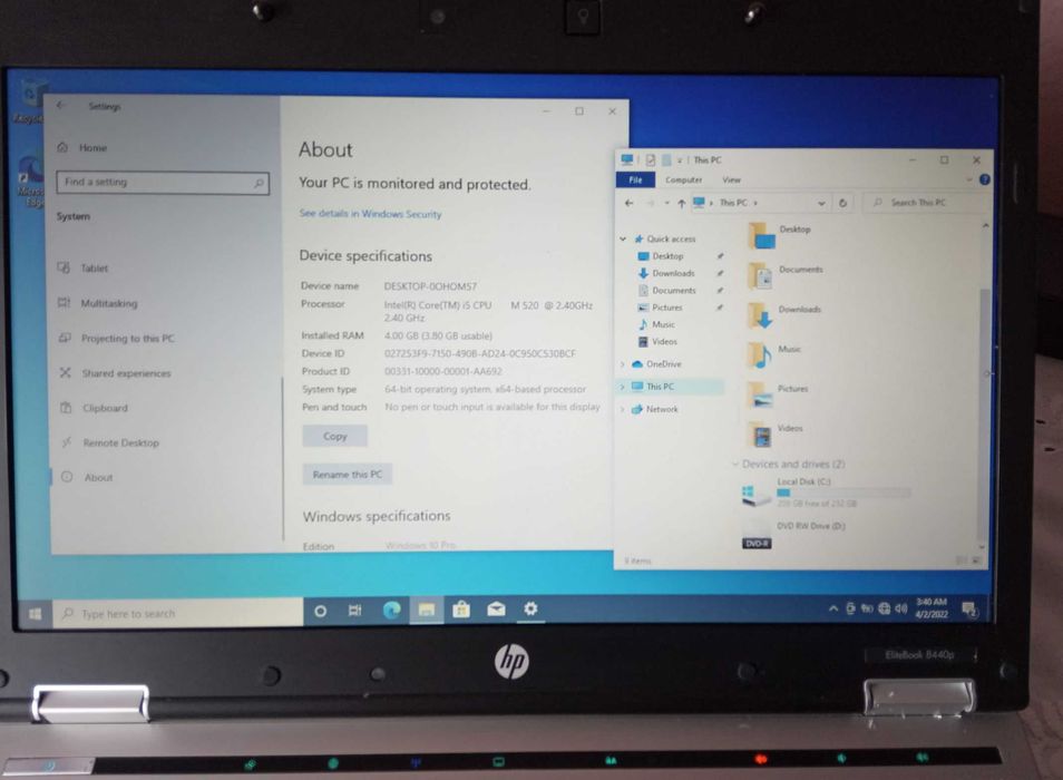 HP 8440p, i5/2.4GHZ/4GBBRAM/HDD500GB
