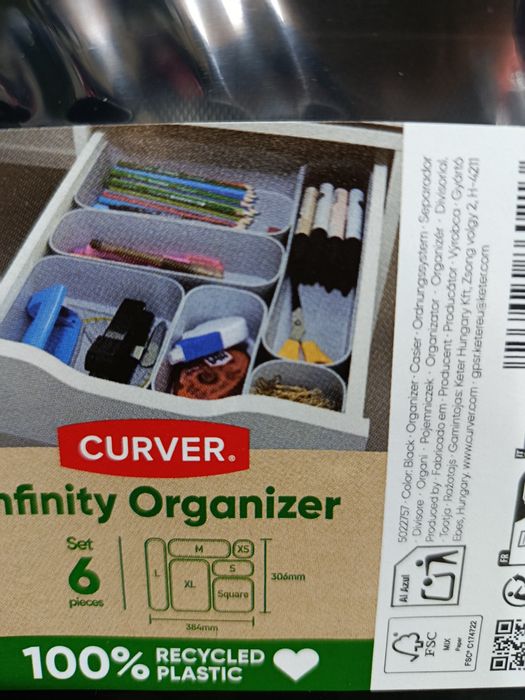 Organizer czarny do szuflady 38 x 30 cm 6 sztuk CURVER