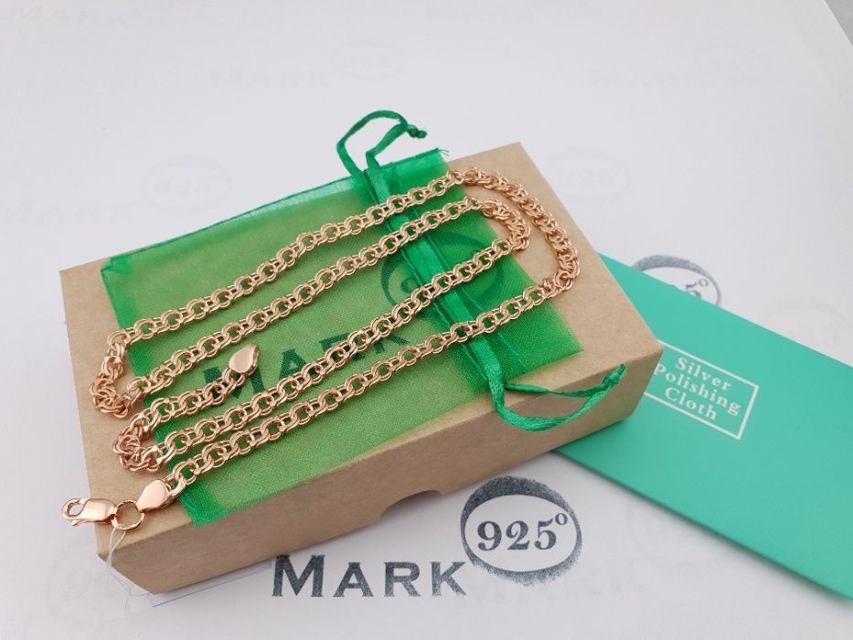 Позолоченная мужская серебряная цепочка. Ланцюжок позолота срібло