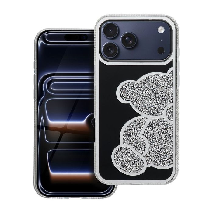 Etui na iPhone 17 Pro Max / 18 Pro Max (low camera edge) Teddy Bear srebrne
