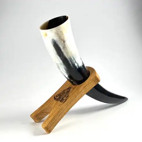 stojak na róg do picia, drewniany, dąb