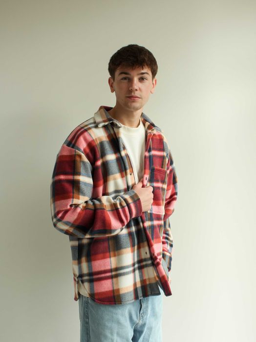 Сорочка чоловіча в клітинку на флісі рубашка мужская в клетку на флисе