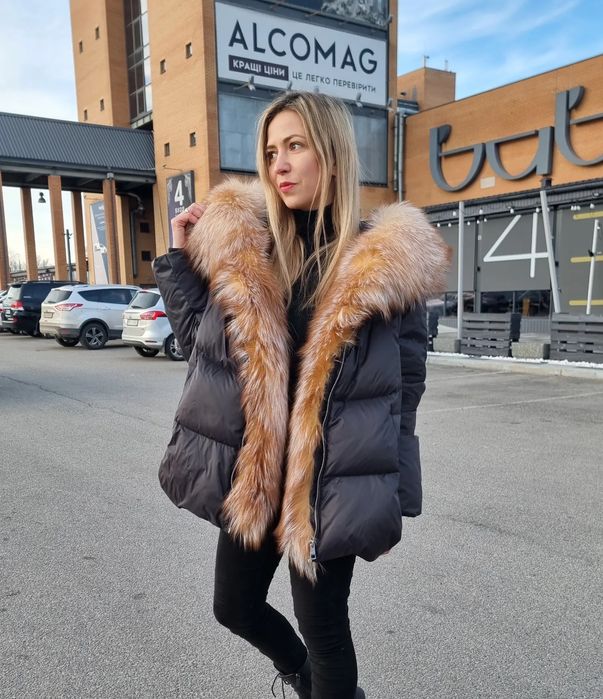 Новинка пуховик оверсайз з натуральним хутром , пуховик  з хутром