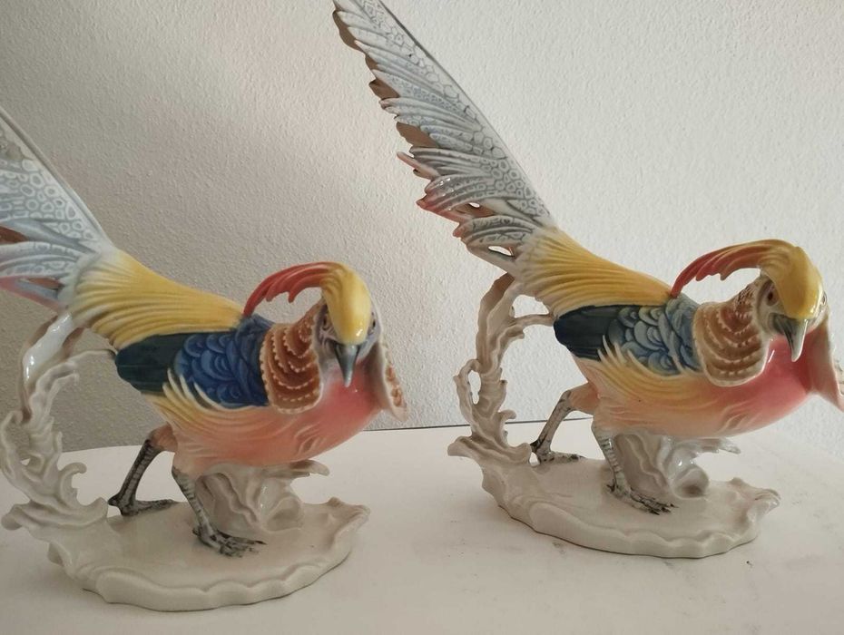 Casal de Faisões Dourados em porcelana alemã Karl Ens
