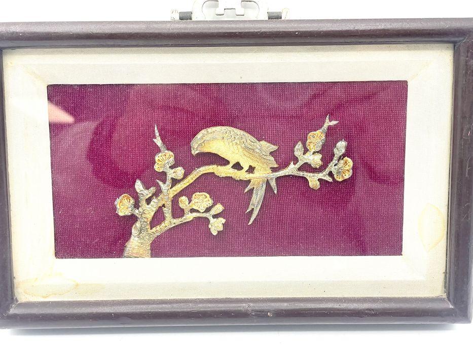 Quadro placa asiatica chinesa com escultura em prata ou metal