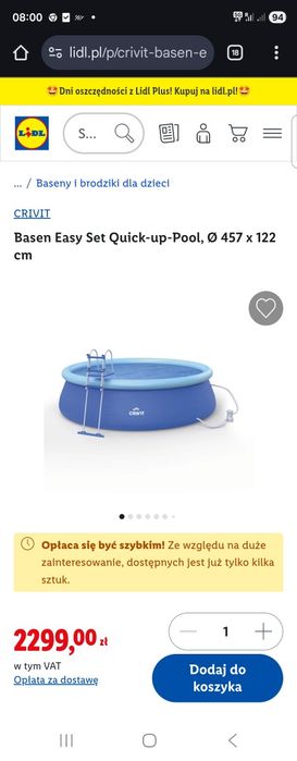 CRIVIT Basen Easy Set 457x122 cm z pompą 13 300L NOWY