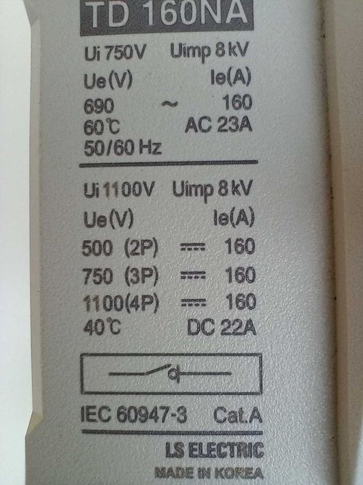 Wyłącznik mocy LS TD-160NA  160A + wyzwalacz