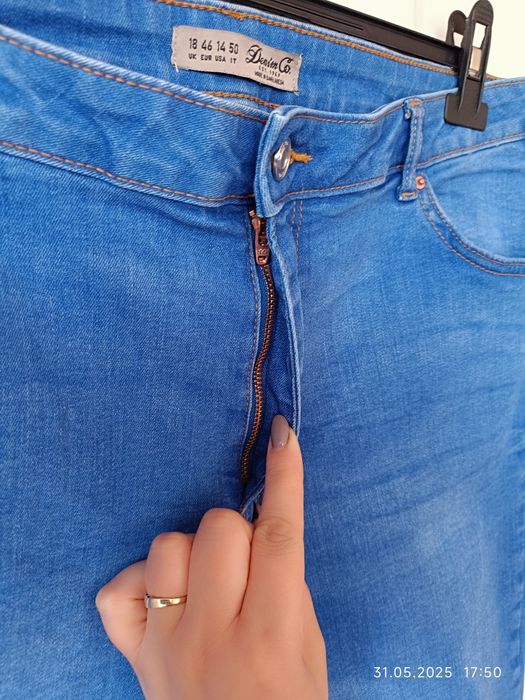 Spodnie jeansowe damskie Denim Co r 46 wysoki stan niebieskie