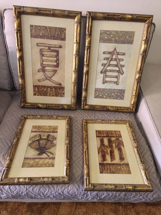 Quadros exóticos com moldura estilo bambu dourado