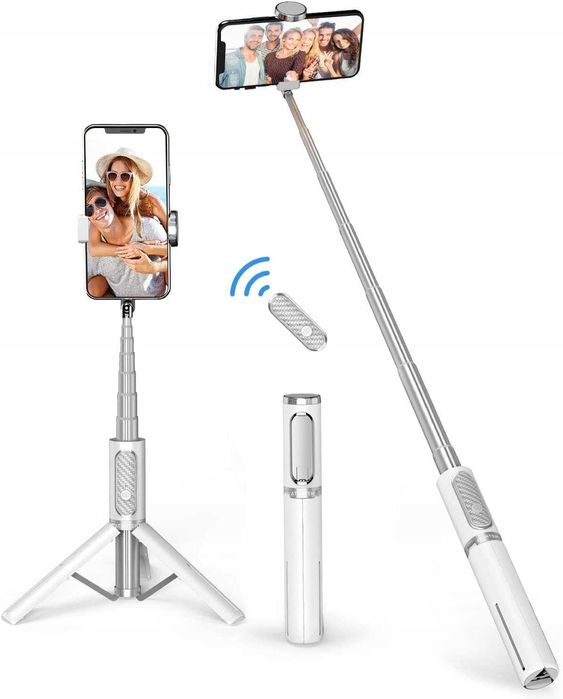 Statyw selfie stick ATUMTEK Bluetooth 3w1 79,5cm z pilotem biały
