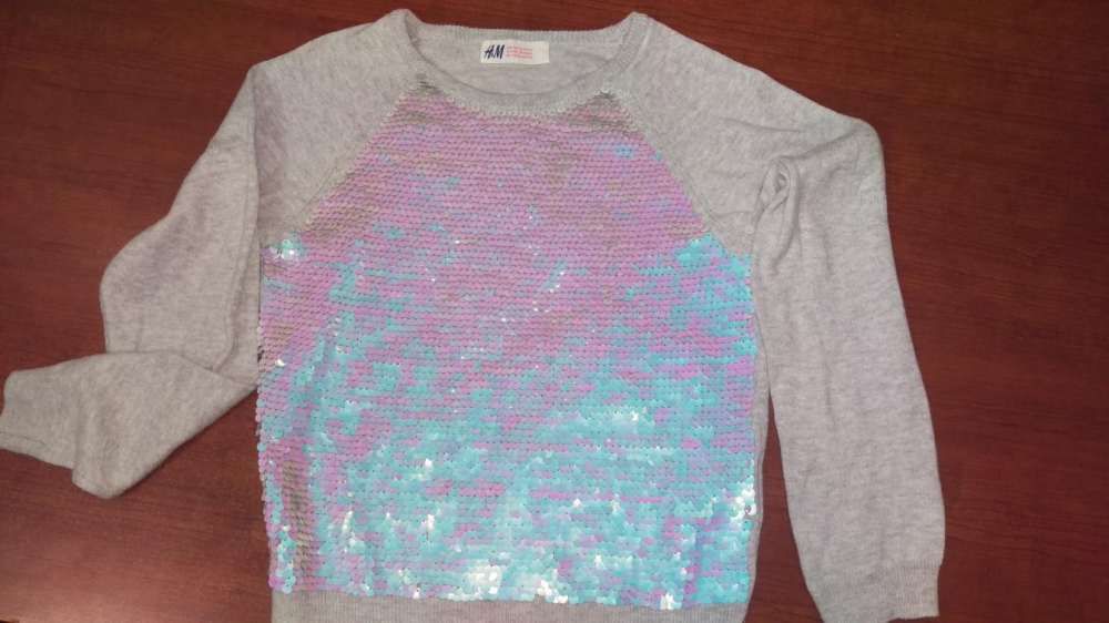 Sweter H&M HM cekiny szary rozm. 110/116 y.4-6