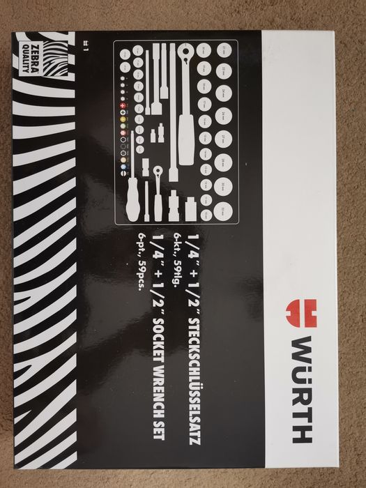 WURTH ZEBRA !!! Zestaw kluczy nasadowych 1/2 + 1/4 cala 59 El. !!! Nowe !!!