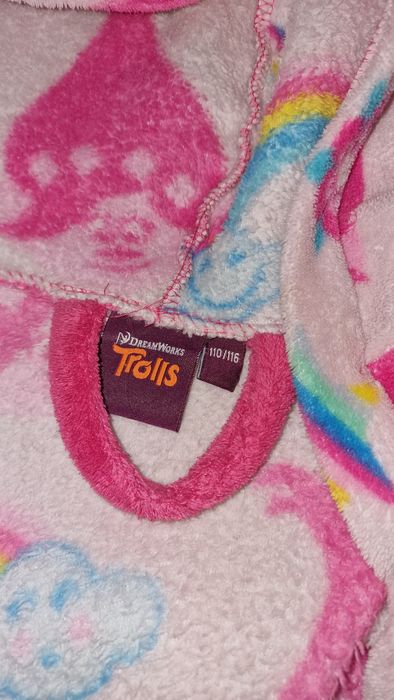 Szlafrok Dziewczęcy 110 116 Trolls grubszy porządny miękki róż tęcza