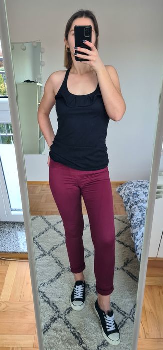 Bordowe rurki skinny spodnie na gumce House 34 / XS