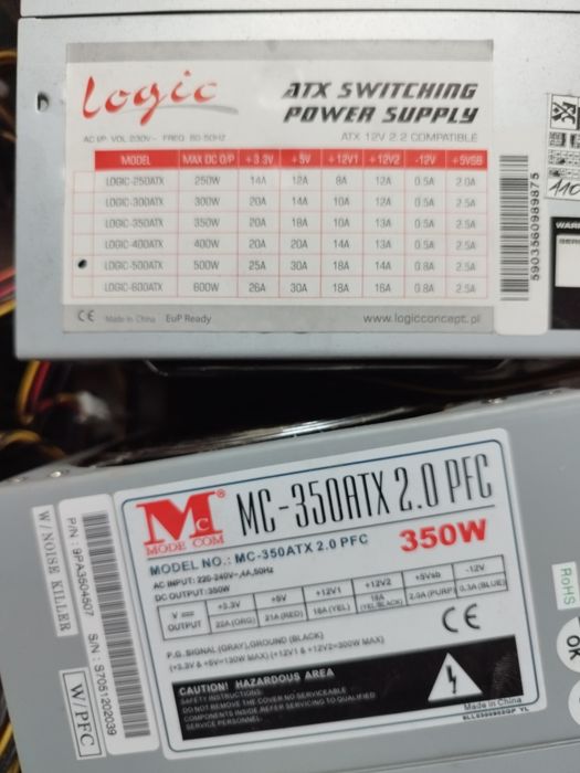 Zestaw 5 zasilaczy PC (Dell, Modecom MC, Silencer, Logic) - SPRAWDŹ!