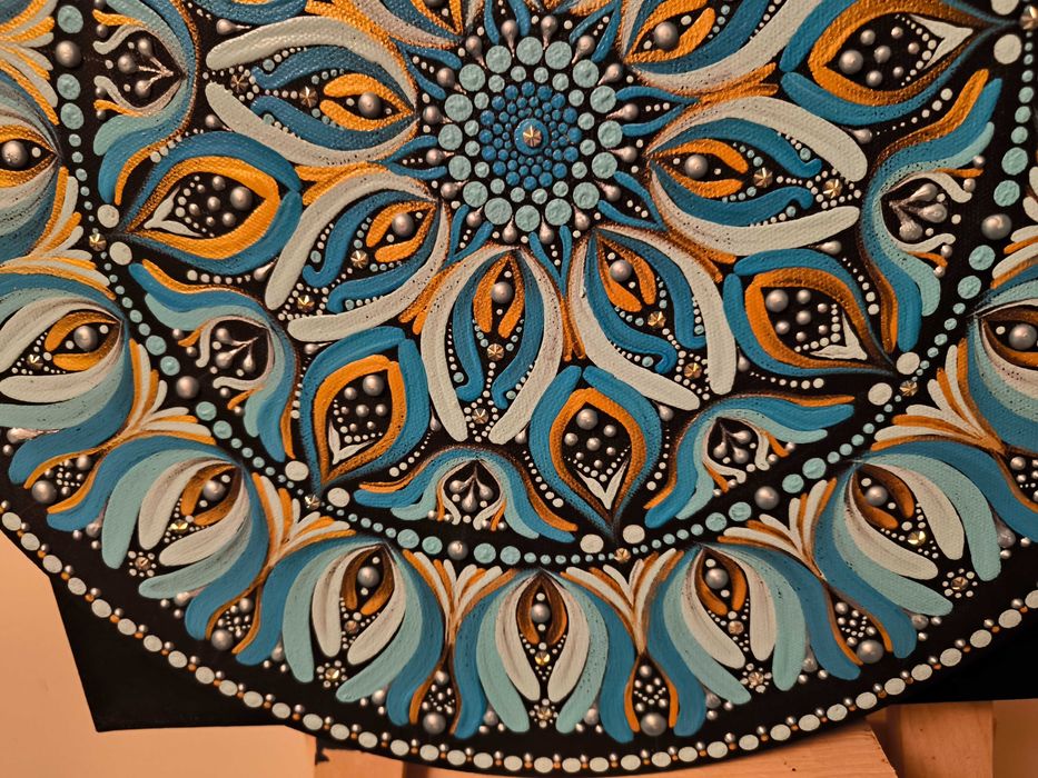 Mandala ręcznie malowana z intencją - obraz 40 cm