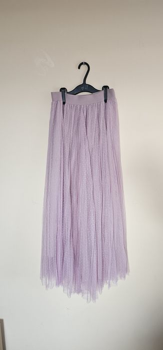 Tiulowa spódnica maxi S pudrowy róż w kropeczki