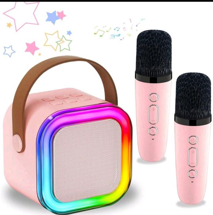 Coluna karaoke com 2 microfones