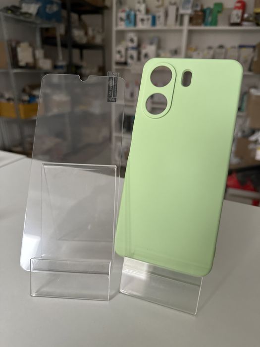 Szkło hartowane i etui silikonowe miętowe do XIAOMI REDMI 13C 4G