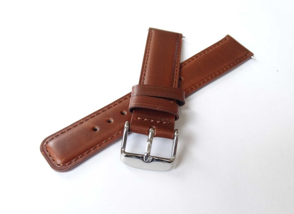 Pasek skórzany do zegarka 20mm brązowy gładki teleskopy szybki montaż