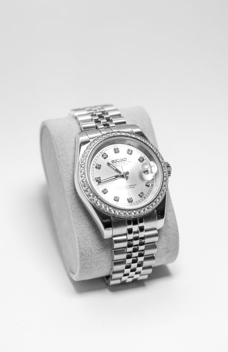 Zegarek Custom Mod Datejust Diamond Lady Cyrkonie Biały Seiko Mod