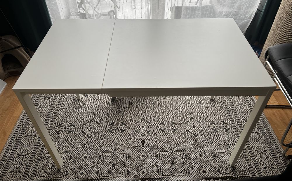 Stol rozkladany, bialy 80/120x70