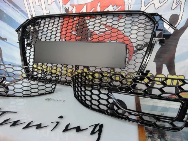 Grelha frontal + grelhas faróis nevoeiro para Audi A4 B8 12-15 com para-choques Sline RS LOOK preto piano brilhante com suporte para símbolo