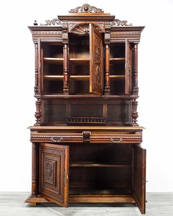 Antyk Dębowy KREDENS drewniany kredens przeszklony XX w.