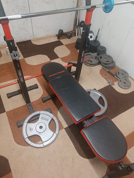 Siłownia, ławka regulowana, obciążenie żeliwne