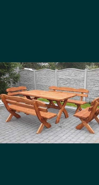 Komplet ogrodowy drewniany gruba deska