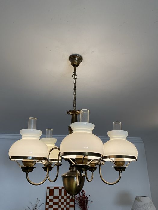 Lustre Vintage Clássico – 6 Luzes – Vidro Branco