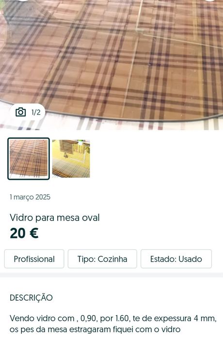 Vidro oval para mesa