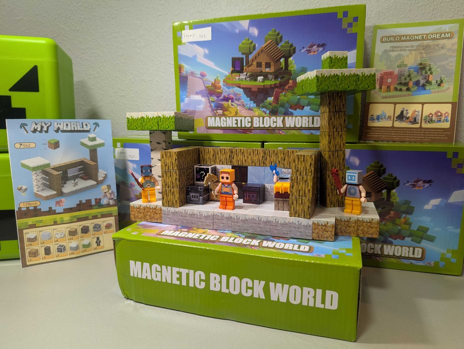 Магнітний Конструктор Minecraft 128шт + 6 Фігурок Майнкрафт Сніг Дім