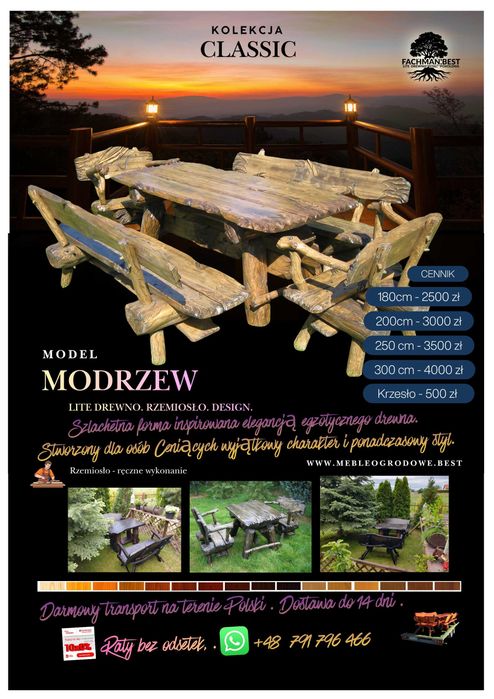 Meble ogrodowe z litego drewna | Producent | Dostawa 14 dni za złotówke cala Polska