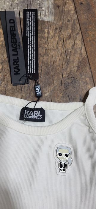 Cudowny komplet damski Karl ludzik biało żółty premium bawełna S