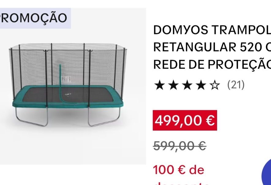 Trampolim retangular praticamente novo