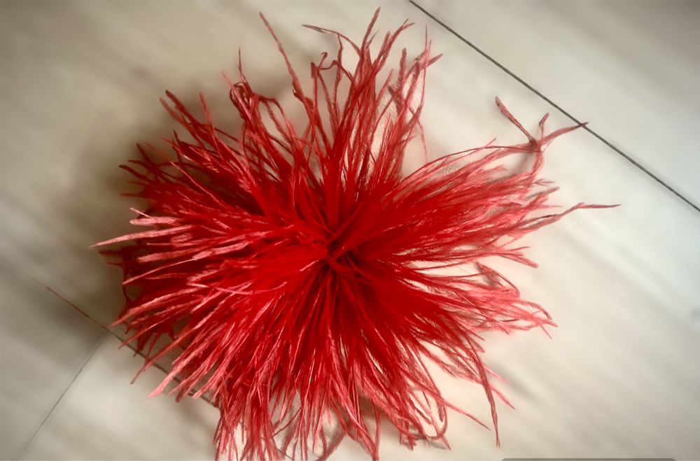 Czerwona broszka ze strusich pior nowa