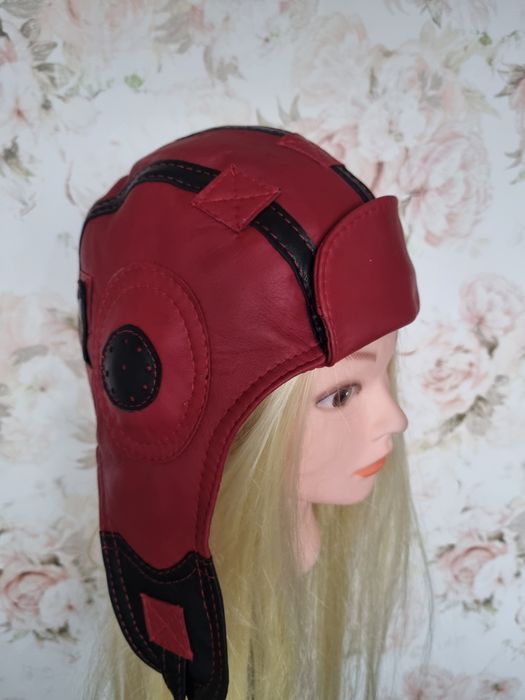 Skórzana czapka pilotka, ob.59-60cm