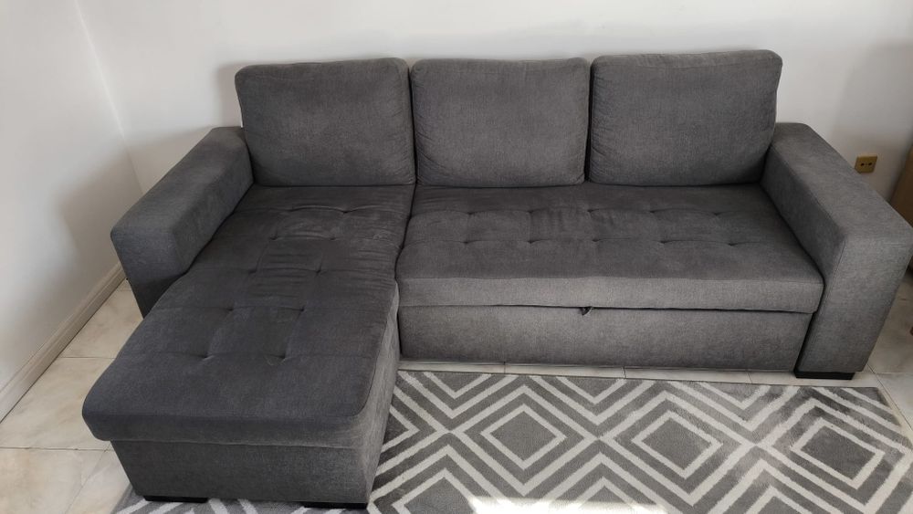 Chaise longue reversível de tecido com cama HARRY cor cinza