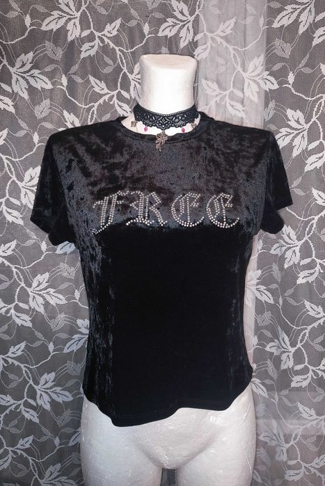Czarna welurowa bluzka top cyrkonie Free H&M emo Goth alternative y2k