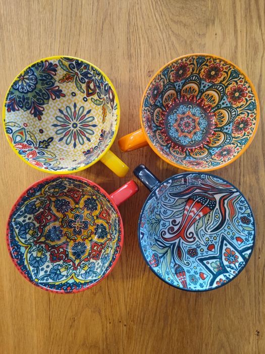 Kubek 4 sztuki, zestaw kubków ceramicznych w stylu bohemian