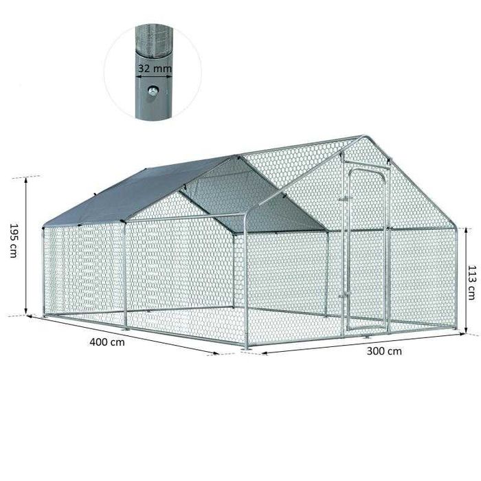Galinheiro de Exterior de Metal Galvanizado 3x4x1,95 m