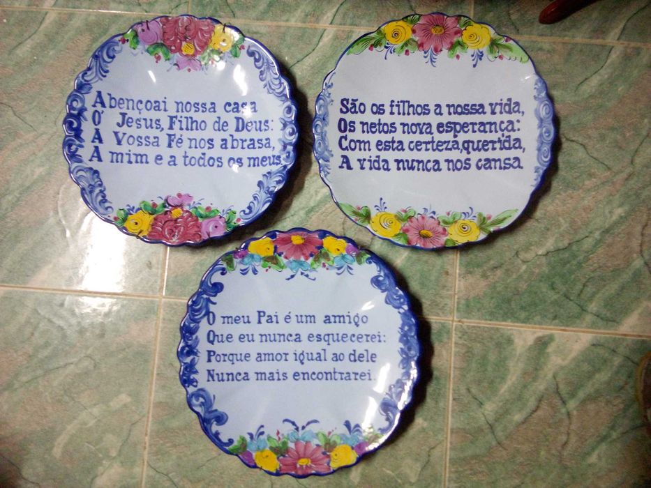 Pratos loiça Alcobaça - Dizeres Frases - Azuis - Grandes