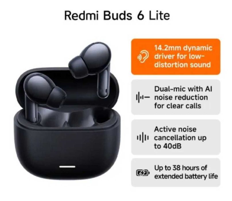 Auriculares Xiaomi Redmi Buds 6 Lite Preto Selados
