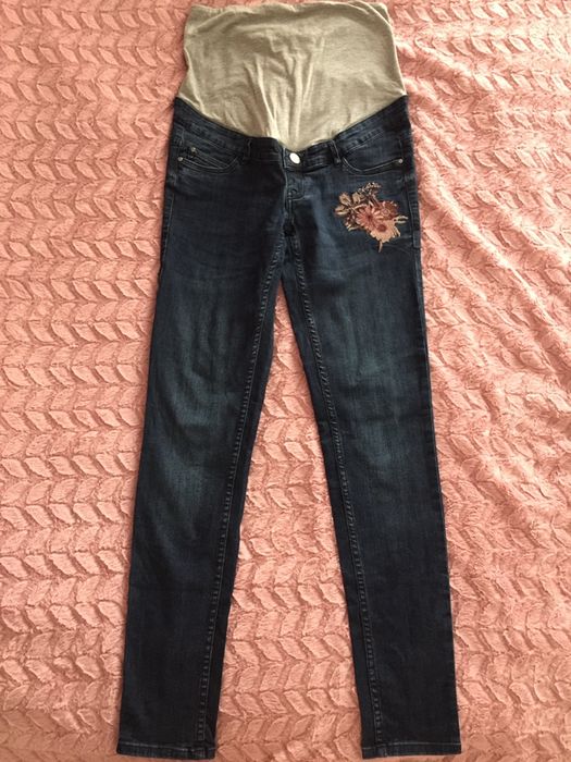 Spodnie ciążowe jeans kwiaty haft M