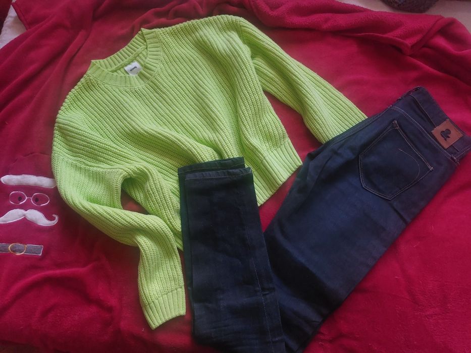 Świetny komplet spodnie jeansowe+ ciepły sweterek r. S