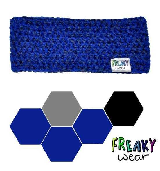 Granatowo-szara Opaska nauszniki szydełko rozmiar M/L (52-60)