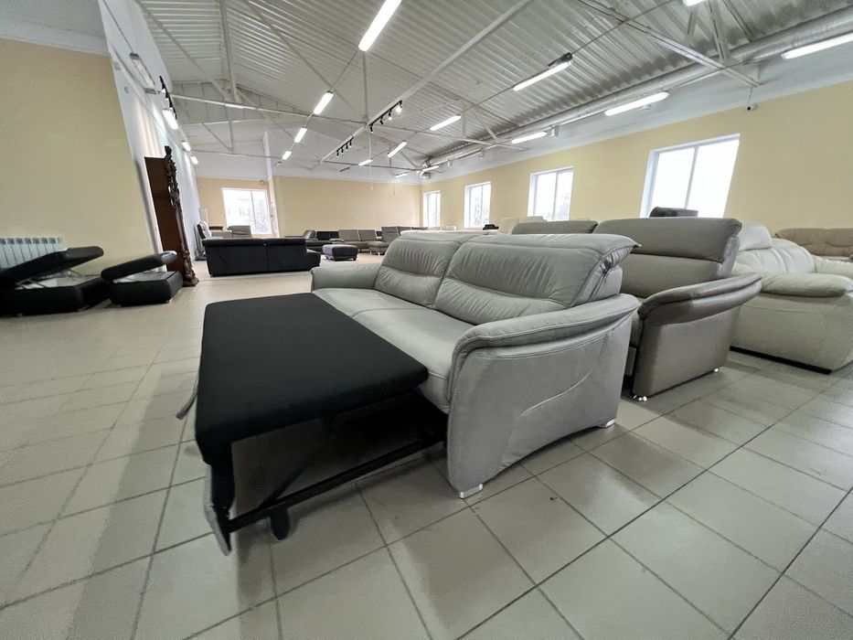 Диван шкіряний трійка сірий розкладний